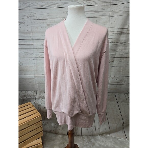ATHLETA PINK PURANA V-NECK WRAP SWEATSHIRT Women's S Soft Tencel Modal Stretch - Picture 1 of 7